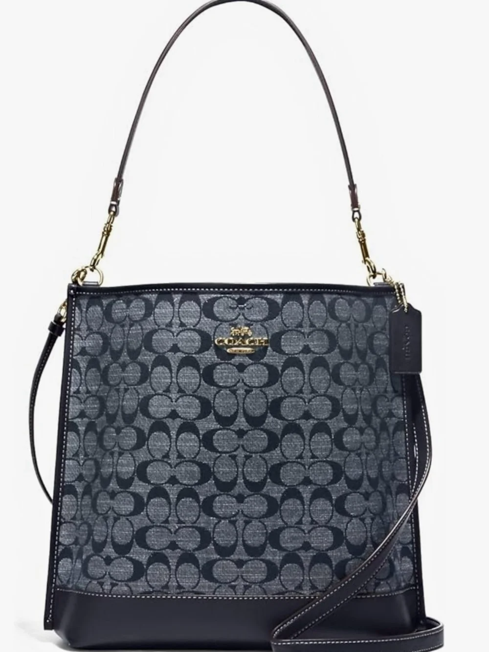 Coach Navy Signature Molli Bucket Shoulder Bag with Gold Hardware